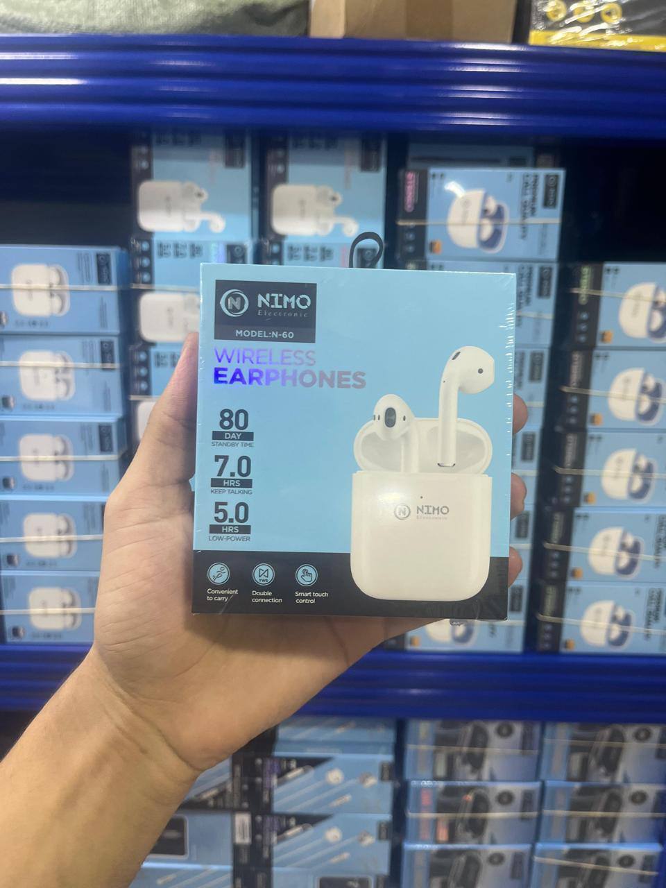 NIMO N-60 TWS Wireless Earphones — 80 Days Standby 7H Talk Smart Touch Double Connection NIMO N-60 Écouteurs Sans Fil TWS — Jusqu’à 80 Jours en Veille • 7 h d’Autonomie en Conversation • Commandes Tactiles Intelligentes • Double Connexion – Image 1