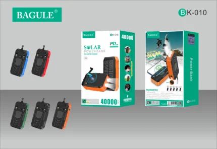 BAGULE BK-010 Batterie Externe Solaire 40 000 mAh — Charge Ultra Rapide PD 22,5 W • Charge Sans Fil 15 W • Câbles Intégrés • Recharge Solaire • Recharge Manuelle par Manivelle Double Mode