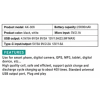 ⁦Power Bank BAGULE AK-306 20000mAh – Charge Rapide 22,5 W⁩ - الصورة ⁦5⁩
