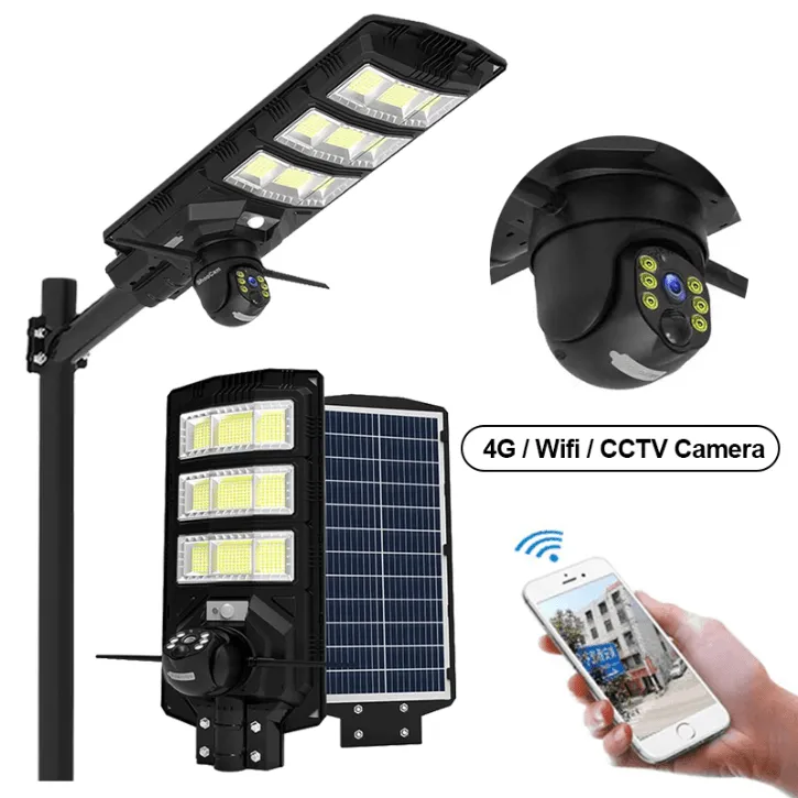 Caméra de surveillance 4G/WiFi avec éclairage LED solaire 450 W, rotation 360° et vision nocturne 2-en-1