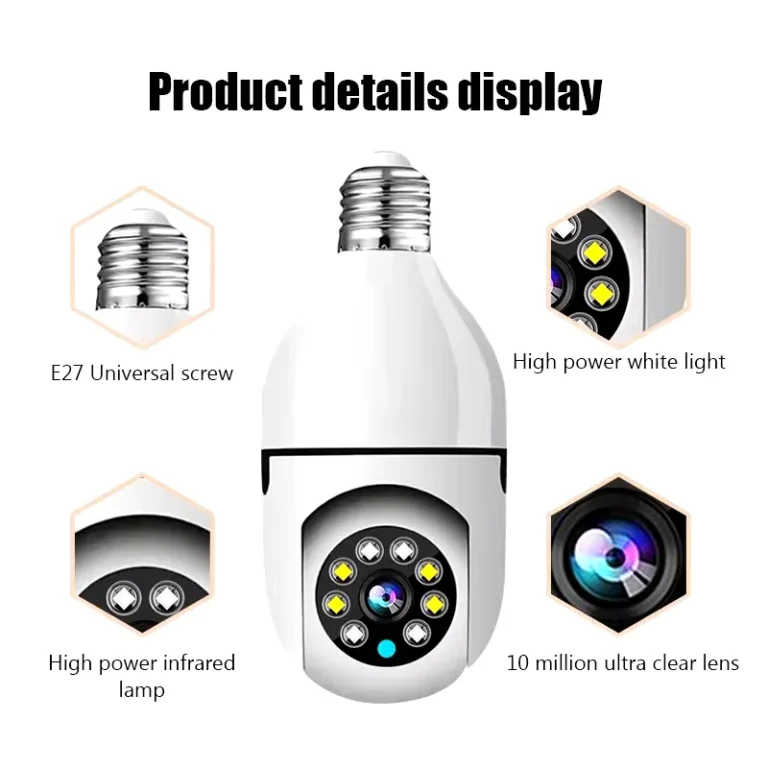 Caméra de surveillance sans fil en forme d'ampoule haute qualité et vision nocturne