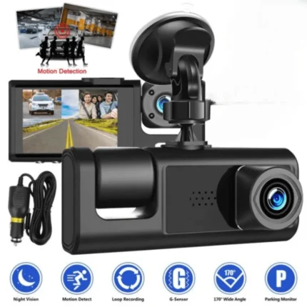 Caméra voiture HD 1080p, double lentille, capteur G, enregistrement avant, arrière et intérieur