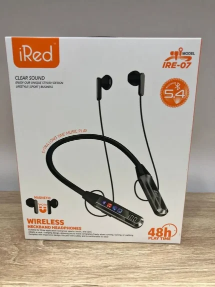 iRed IRE-07 Écouteurs Tour de Cou — Bluetooth 5.4 • Jusqu’à 48 h d’Autonomie • Embouts Magnétiques • Écran LED • Idéal pour le Sport et le Travail