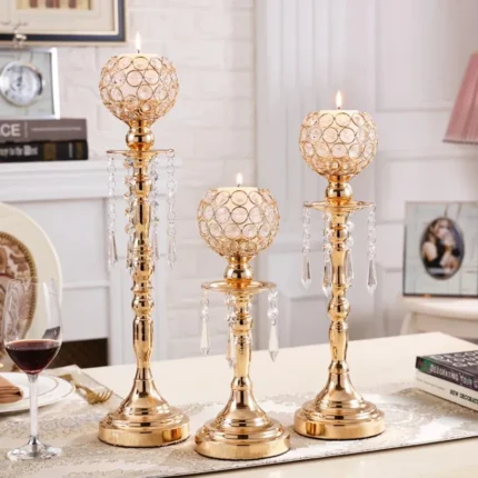 Ensemble de 3 Bougeoirs en Cristal avec Bougies
