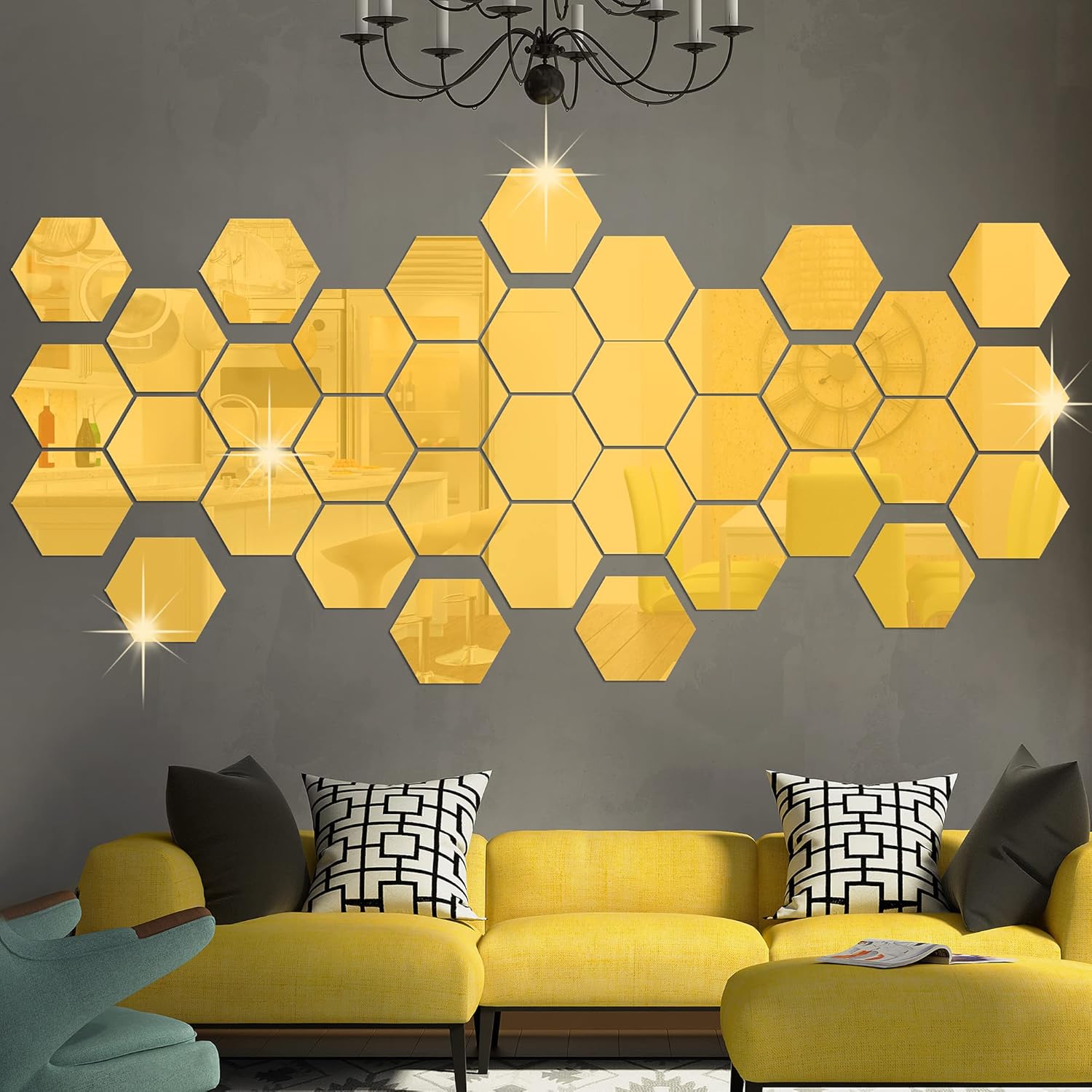 Lot de 6 Miroirs Hexagonaux 3D Gold Lot de 6 Miroirs Hexagonaux 3D Gold