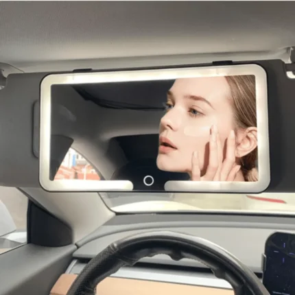 Miroir de maquillage LED rechargeable pour pare-soleil de voiture avec intensité d’éclairage réglable